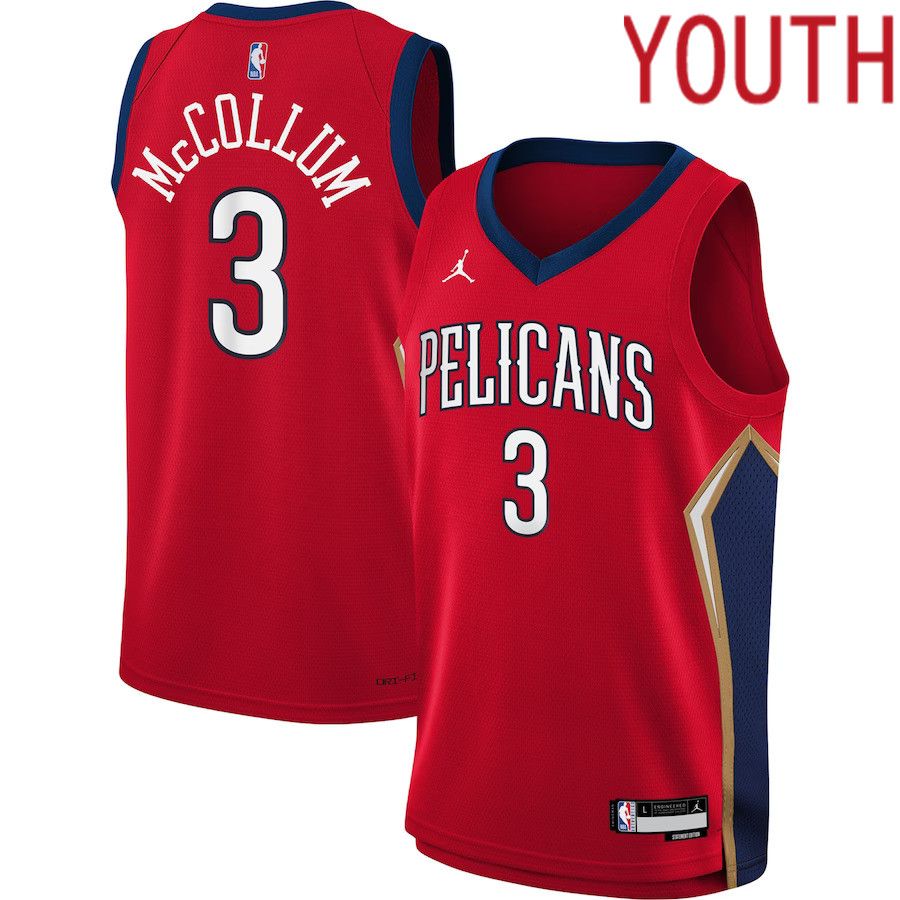 Youth New Orleans Pelicans 3 C.J. McCollum Jordan Brand Red Statement Edition 2022-23 Swingman NBA Jersey